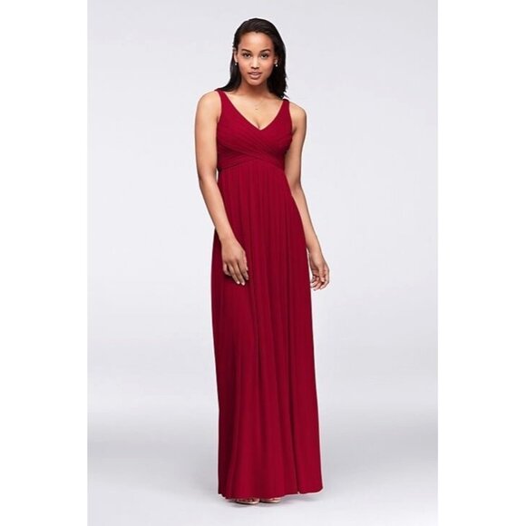 Red Mesh Draped Cowl Back Long Gown Maxi Dress Size 12 Bridesmaid Holiday Party - Picture 2 of 8